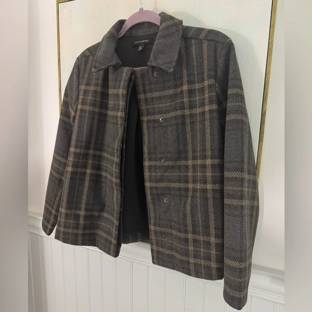 BANANA REPUBLIC Short Plaid Jacket Gray & Tan Size XS Petite